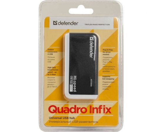 Универсальный USB разветвитель Defender Quadro Infix USB2.0, 4 порта 83504 – изображение 4