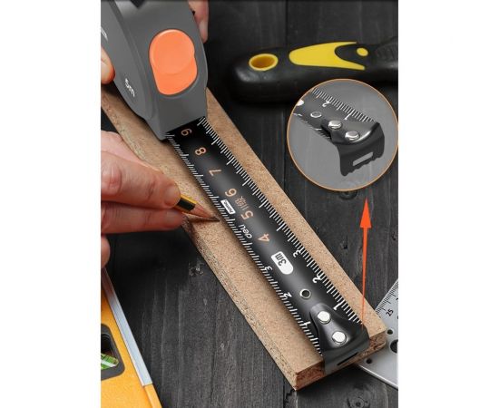 Рулетка DELI home series gray ht8519c 5мх19мм, эксклюзивный дизайн, корпус из софттач пластика, противоскользящая резиновая вставка, подарочная упаковка 112898 – изображение 7