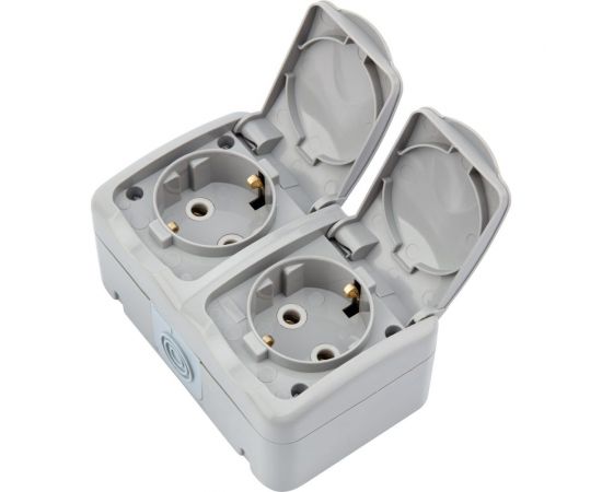 Двойная накладная розетка KRANZ горизонтальный блок с/з IP54 16А серая KR-78-0806 