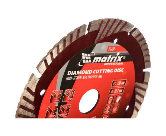 Диск алмазный отрезной сегментный с защитными секторами Professional (150x22.2 мм; 2.8х7 мм; сухая резка) MATRIX 73154 – изображение 3