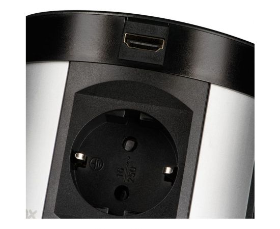 Блок розеток Mebax 107J 4 секции, серебро+черный, полуавтоматический, d=120мм, 2 USB+2 HDMI 00-00001465 – изображение 2