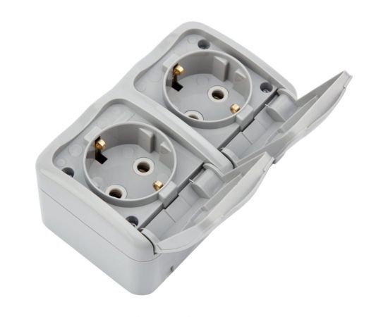 Двойная накладная розетка KRANZ горизонтальный блок с/з IP54 16А серая KR-78-0806 – изображение 5