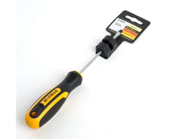 Шлицевая отвертка STEKKER sl 4.0x100 мм cr-v, двухкомпонентная рукоятка sdm-sl40-100 , 39772 – изображение 7