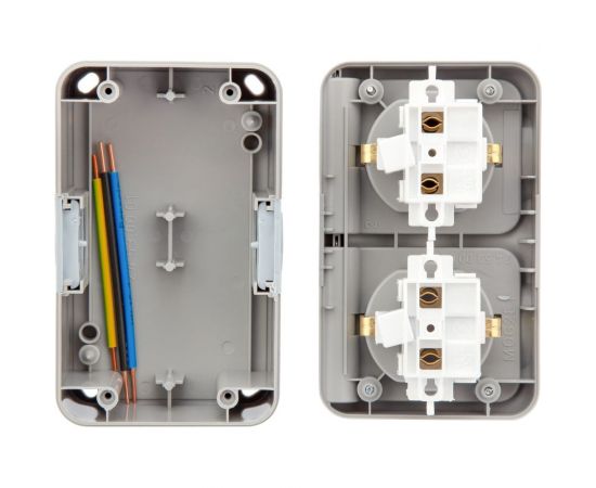 Двойная накладная розетка KRANZ горизонтальный блок с/з IP54 16А серая KR-78-0806 – изображение 8