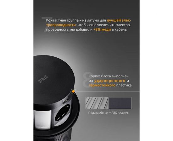 Блок розеток Mebax 107J 4 секции, серебро+черный, полуавтоматический, d=120мм, 2 USB+2 HDMI 00-00001465 – изображение 5