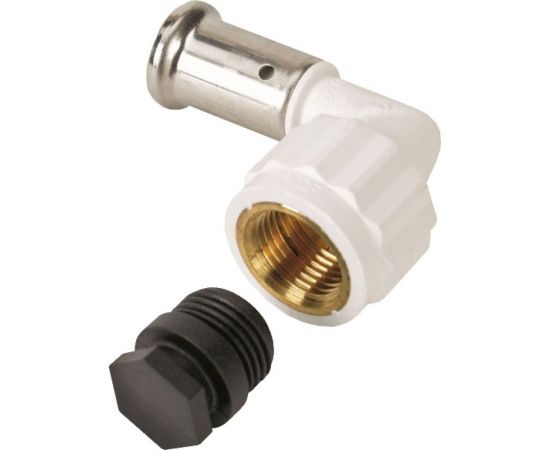 Угольник Henco 90 градусов вр c черной заглушкой bp04 1/2"", пвдф пресс (белый), 20x1/2"" 6PKW-2004 