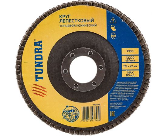 Круг лепестковый торцевой конический (115х22 мм; Р100) ТУНДРА 1857748 