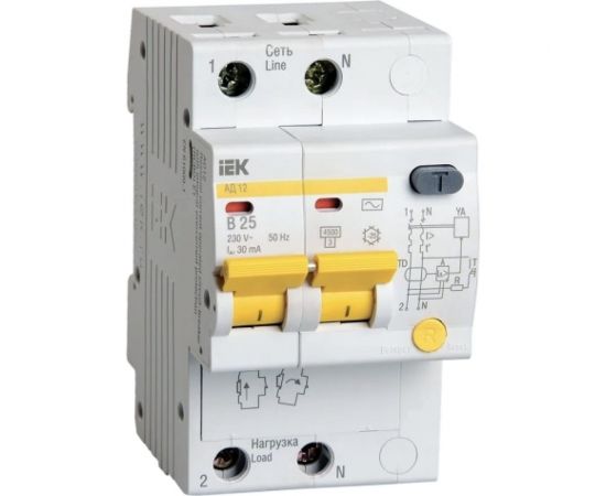 Дифференциальный автомат IEK АД12 2Р B25 30мА ИЭК MAD10-2-025-B-030 