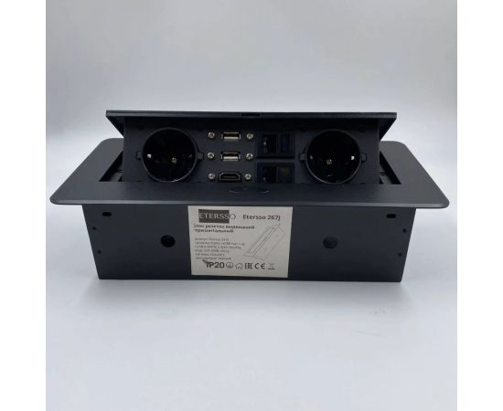 Выдвижная розетка Inrior выдвижной встраиваемый блок розеток, на 2 euro розетки, 2 rj45 и 2 usb-a+c, черный TORO-77-20 