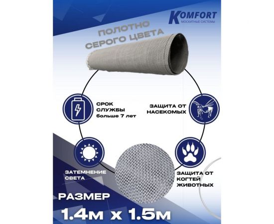 Москитная сетка антикошка KOMFORT москитные системы petscreen серая, полотно 1.4х1.5 м МС000795 – изображение 3