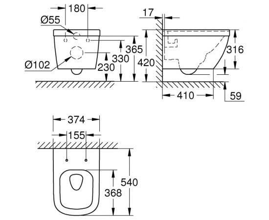 Подвесной унитаз GROHE Euro Ceramic спец покрытие 3932800H – изображение 2
