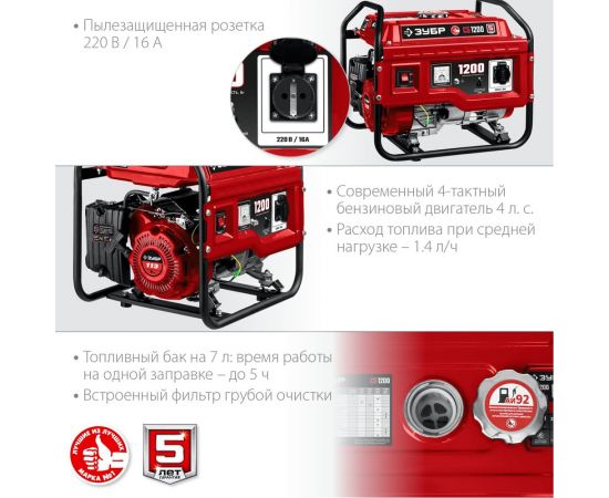Бензиновый генератор ЗУБР 1200 Вт СБ-1200 – изображение 18