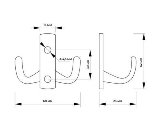 Мебельный крючок ТУНДРА KM202AB, двухрожковый, цвет бронза 1866170 – изображение 5