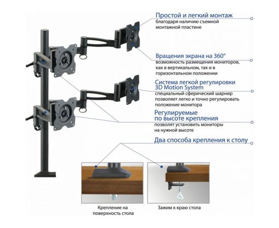 Кронштейн для мониторов Kromax OFFICE 4 Black 20238 – изображение 4