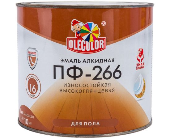 Эмаль для пола OLECOLOR ПФ-266 красно-коричневый, 1.9 кг 4300000273 – изображение 4