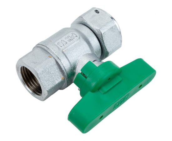 Шаровой кран FAR хром, с обратным клапаном, 1/2ВР - 3/4"" накидная гайка, бабочка, зеленый FS 3047 12VC – изображение 3