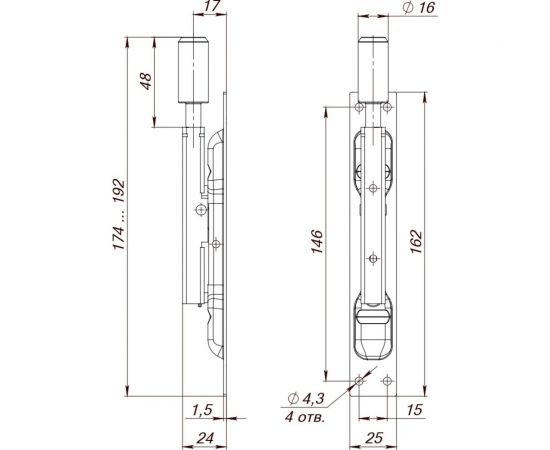 Торцевая задвижка FUARO RIGEL-set/160 D16x60mm (TDB set 160-24) в комплекте с ригелем 42251 – изображение 3