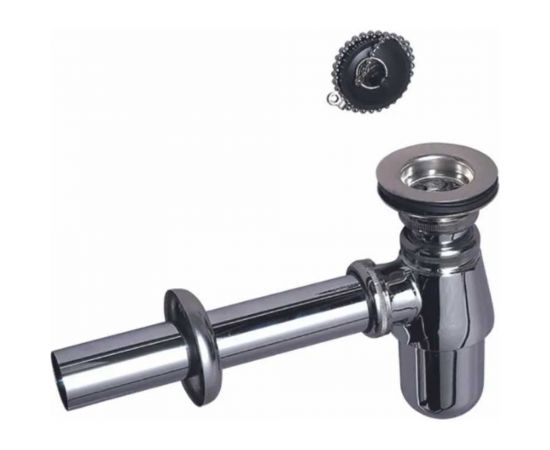 Хромированный сифон Wirquin с выпуском, с отводом и розеткой, латунь SL213 – изображение 3