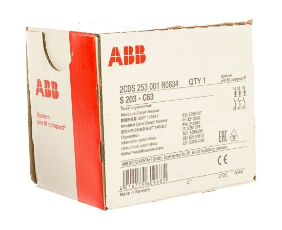 Автоматический модульный выключатель ABB 3п C S203 6кА 63А 2CDS253001R0634 – изображение 4