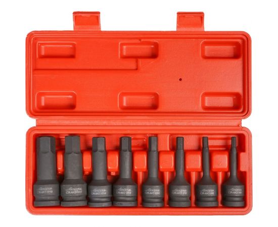 Набор головок ударных 8 шт, HEX5-HEX19, 78 мм, 1/2"", пластиковый кейс Airline ATAS049 