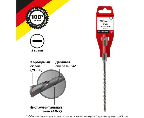 Бур по бетону 5.5x160x100 мм, SDS-Plus KRANZ KR-91-0008 – изображение 2