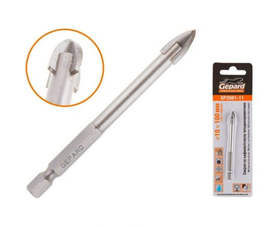 Сверло копьевидное твердосплавное по кафелю и стеклу 10x100 мм Gepard GP2081-11 – изображение 2
