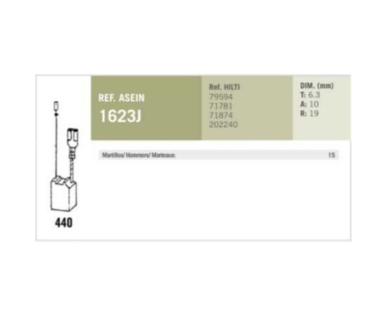 Комплект графитовых щеток 2 шт, Hilti, OEM 79594/71781/71874/202240/as Asein 1623J – изображение 3