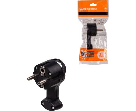 вилка круглая плоская с кольцом черная 16а 250в TDM SQ1806-0196 