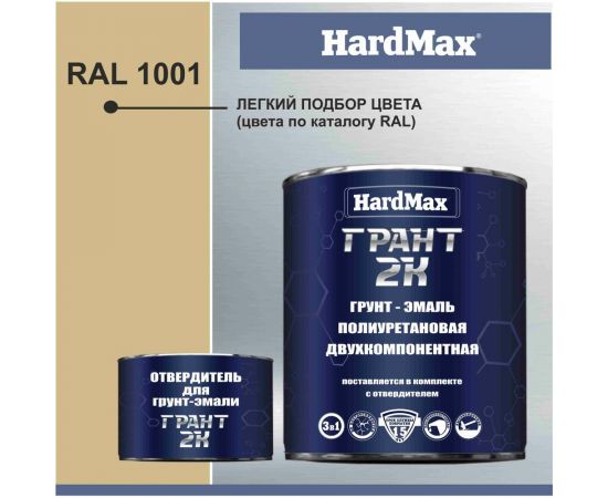 Грунт-эмаль HardMax ГРАНТ 2К RAL 1001 бежевый, комплект 2.19 кг 4690417100392 – изображение 5