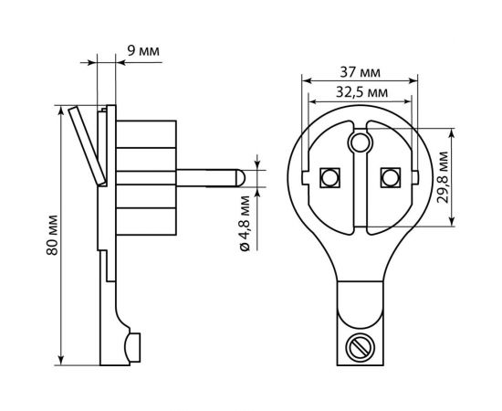 вилка круглая плоская с кольцом черная 16а 250в TDM SQ1806-0196 – изображение 2