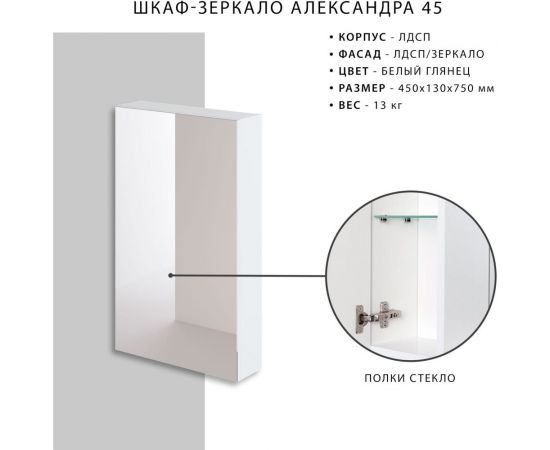 Зеркальный шкаф ИТАНА Александра 45 450х130х750 22489 – изображение 4