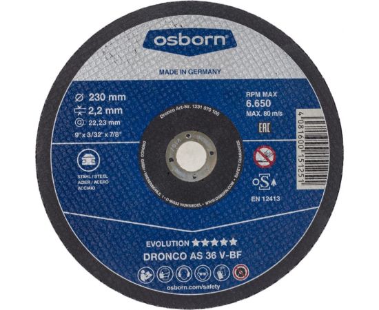 Диск отрезной по металлу Evolution AS36V (230x2.2x22.23 мм) DRONCO 1231070100 
