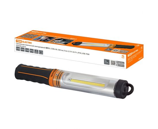 Переносной светодиодный светильник TDM фп11, cob 6 вт, 360 лм, li-ion 3,7 в 1,8 ач, ip44, usb SQ0306-0010 