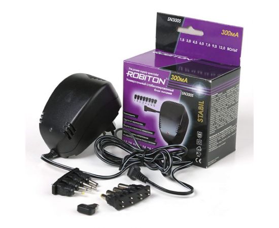 Адаптер/блок питания ROBITON SN1000S 1000мА стабилизированный, 8 насадок BL1 4401 