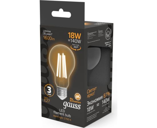 Лампа Gauss Filament А60 18W 1600lm 2700К Е27 LED 1/10/40 102902118 – изображение 7