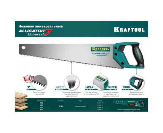 Универсальная ножовка Kraftool Alligator 7"", 550 мм, 7 TPI 3D зуб. 15004-55 – изображение 4