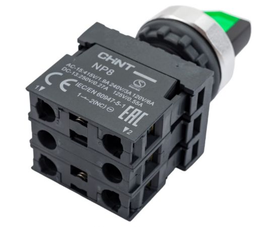 Переключатель CHINT с подсветкой NP8-11XD/213 2 полож. 1НО+1НЗ зел. AC 110В-230В(LED) 667149 – изображение 3