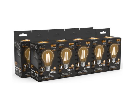 Лампа Gauss Filament А60 18W 1600lm 2700К Е27 LED 1/10/40 102902118 – изображение 5