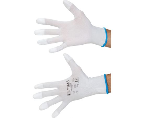 Нейлоновые перчатки с полиуретановым покрытием кончиков пальцев ULTIMA белые ULT620F/XXL – изображение 2