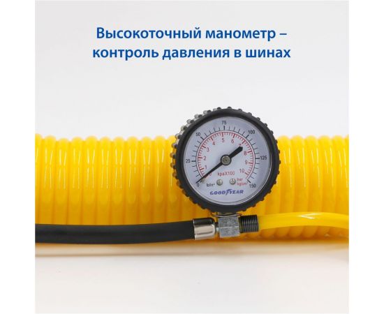 Воздушный двухпоршневой компрессор Goodyear GY-80L 80 л/мин., питание от АКБ, съемный витой шланг, сумка для хранения GY000118 – изображение 8