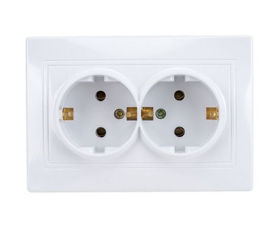 Двойная розетка Intro Plano с заземлением 2x2P+E Schuko, 16А-250В, IP20, СУ, белый Б0053915 