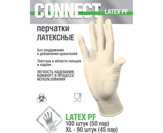Латексные перчатки CONNECT 90 шт., размер XL CТ0000004671 – изображение 2