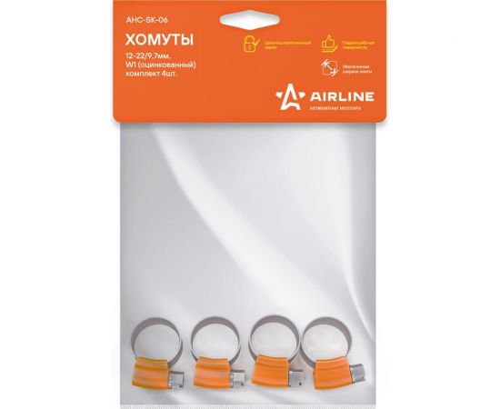 Червячные усиленные хомуты Airline 12-22/9.7 мм W1, оцинк., комплект 4 шт AHC-SK-06 – изображение 3