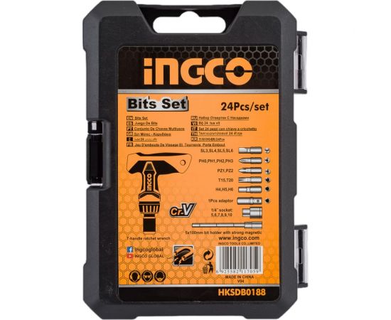 Реверсивная отвертка с насадками INGCO Т-образная, 24 шт. HKSDB0188 – изображение 6