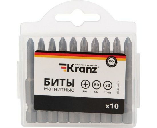 Бита (10 шт; PH1x50 мм; сталь S2) для шуруповерта KRANZ KR-92-0413 – изображение 4