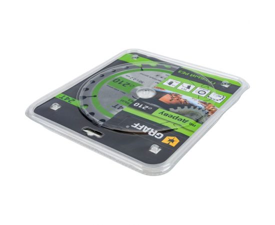 Пильный диск по дереву 210x1.4/2.2x30/25.4/20/16 мм, 24Т, черновая обработка GRAFF 21221024 – изображение 2