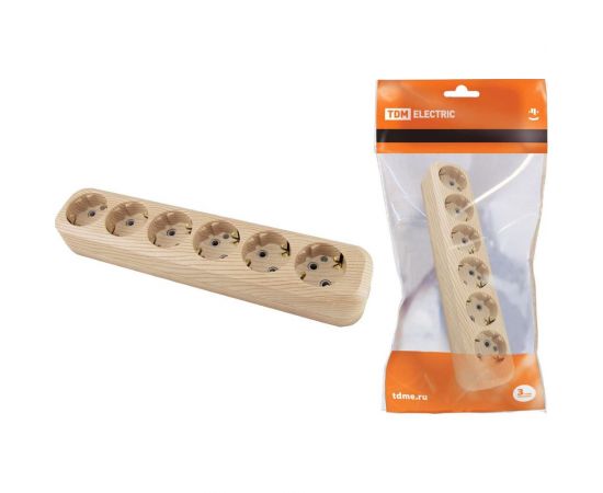 Розеточная колодка, 6 гнезд, сосна TDM SQ1806-0057 