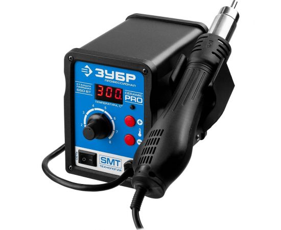 Термовоздушная цифровая паяльная станция ЗУБР 100-500C, шаг 1C, 120л/мин, 650Вт, 3 насадки 55350 