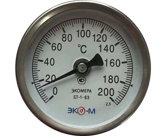 Биметаллический термометр ЭКО-М ЭКОМЕРА БТ-1-63, 0-200С, L=40 БТ-1-63-200С-L40 
