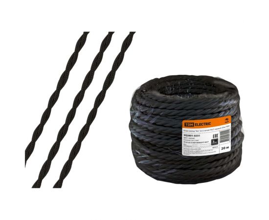 Ретро провод TDM Эко 2х1,5 витой ГОСТ черный (20м) SQ2801-0231 